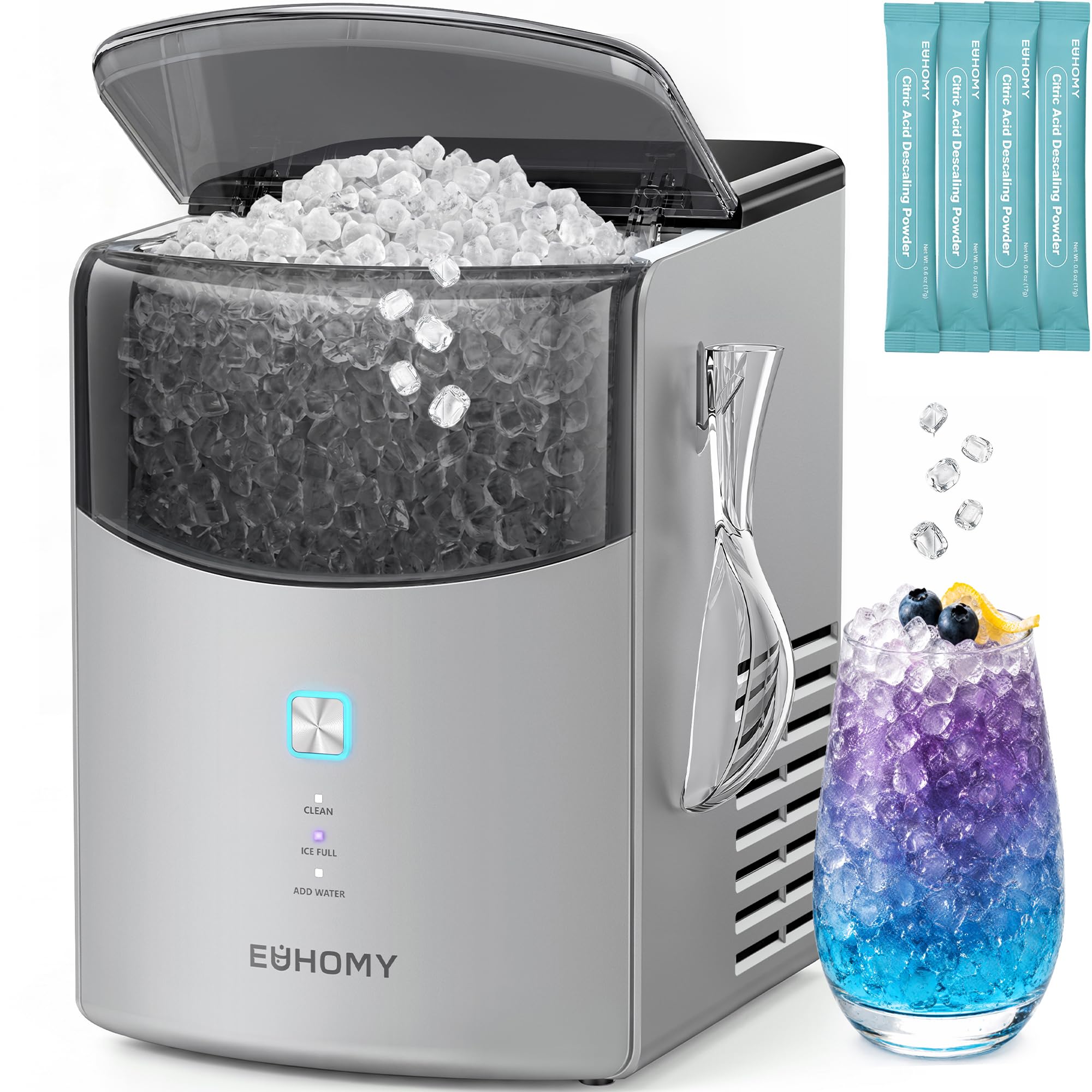 Euhomy 2026 Upgraded Countertop Nugget Ice Maker, 35lbs Sonic Crushed Ice | Ice 
