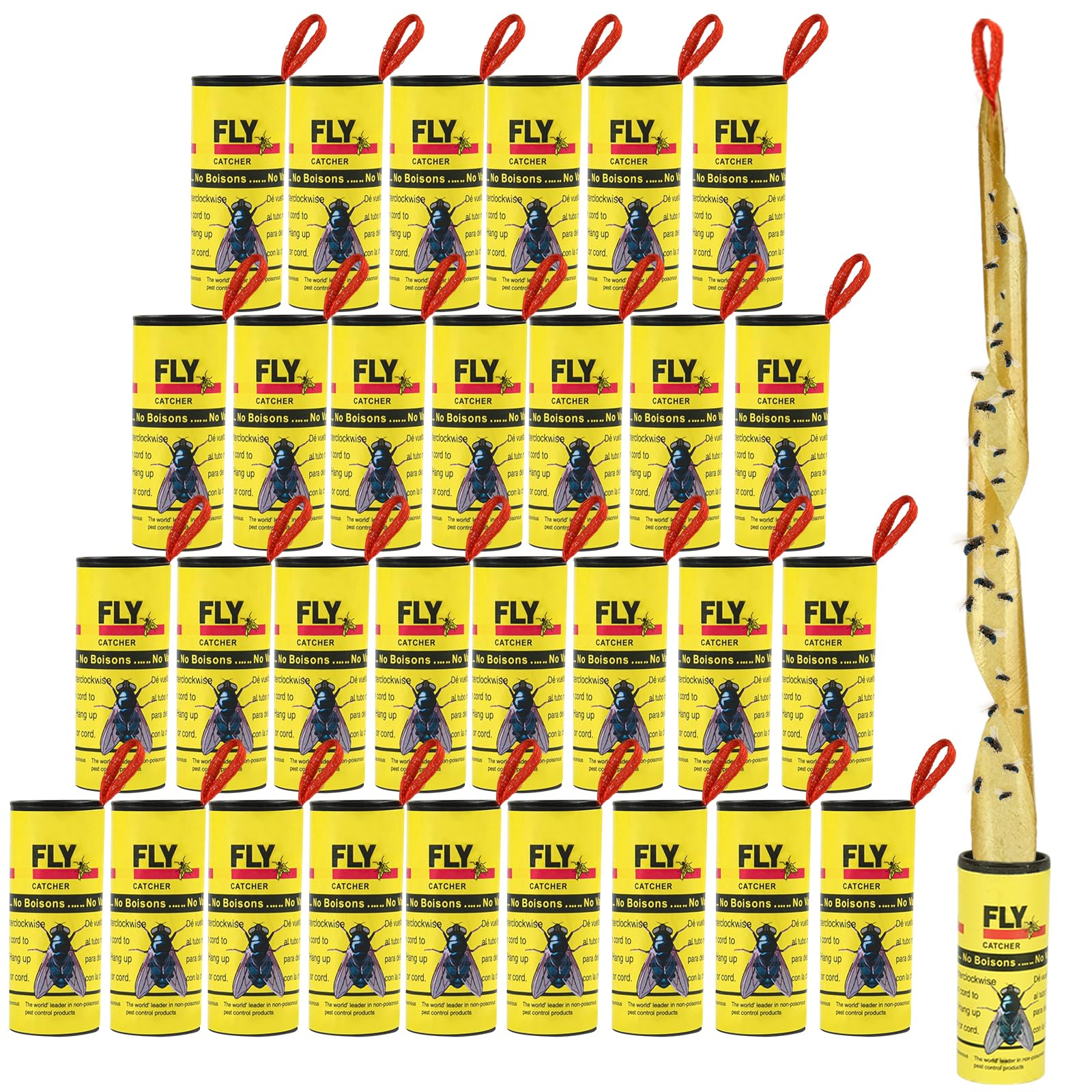 30PCS Fly Paper Strips, TRIITECH Sticky Fly Ribbons Traps, Trap Ribbons for Indo