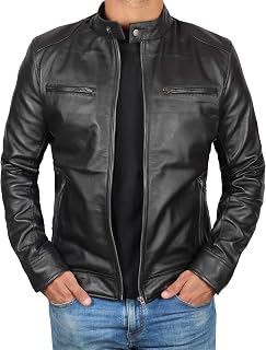 Decrum Cafe Racer Real Lambskin Leather Jackets For Men Motorcycle Style
