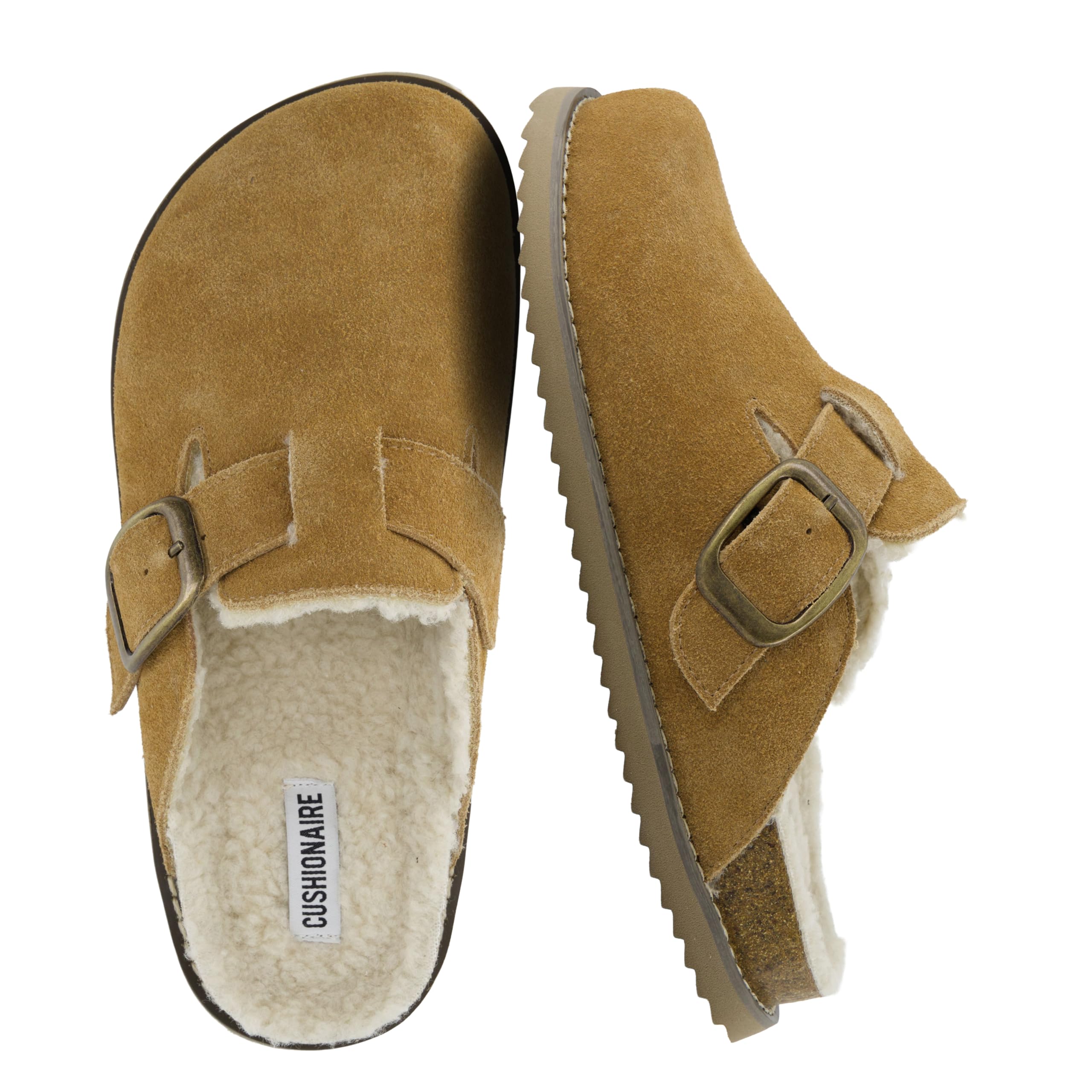 CUSHIONAIRE Blain Fur Genuine Suede Clogs for Women, Cozy Slip-On Womens Slipper