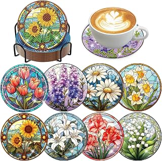 Diamond Art Coasters Kit, 8 Pieces Sunflowers Diamond Painting Coasters Kit