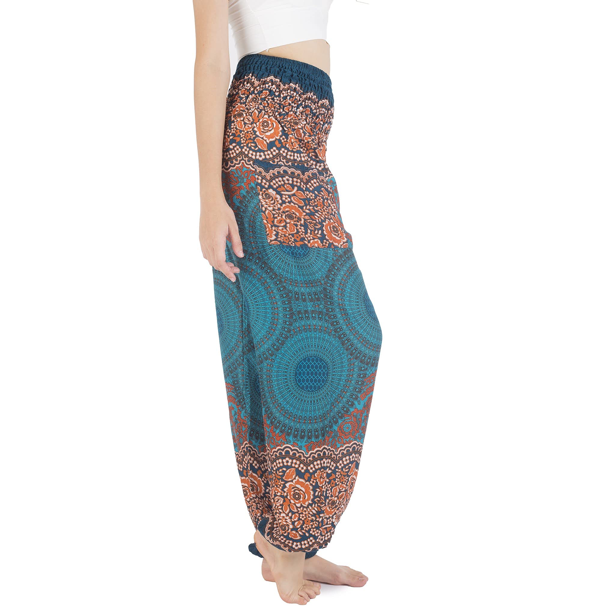 Boho Pants 2-Pocket Flowy Harem Pants Women for Yoga Travel Hippie Clothes