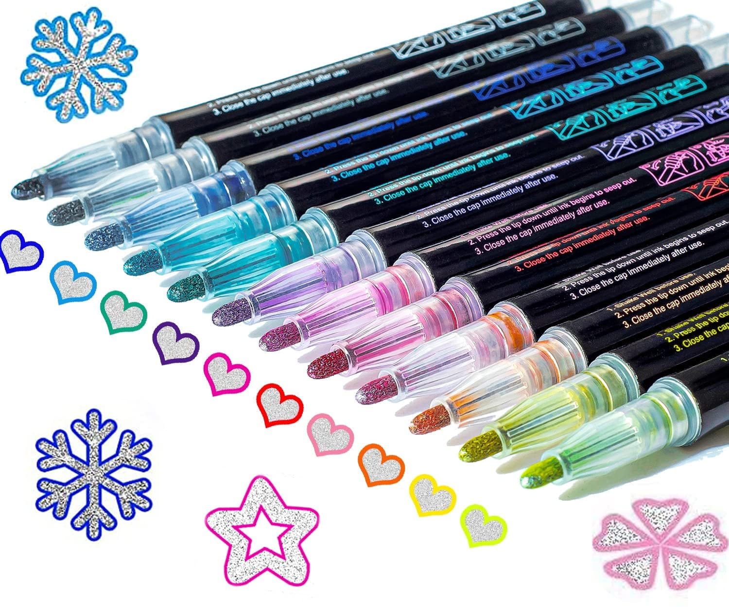 Muchcute Outline Markers Glitter Pens,12 Shimmer Toy Tween Teen Girl Gifts | Tre