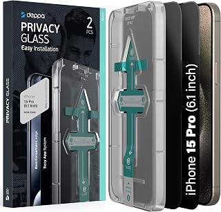 Deppa |2 Pack| Premium Privacy Screen Protector for Iphone 15 Pro (6.1') Tempered Glass Edge to Edge Full Cover with Easy Installation Kit Tray - Anti Spy, Private, Dark, Black Film