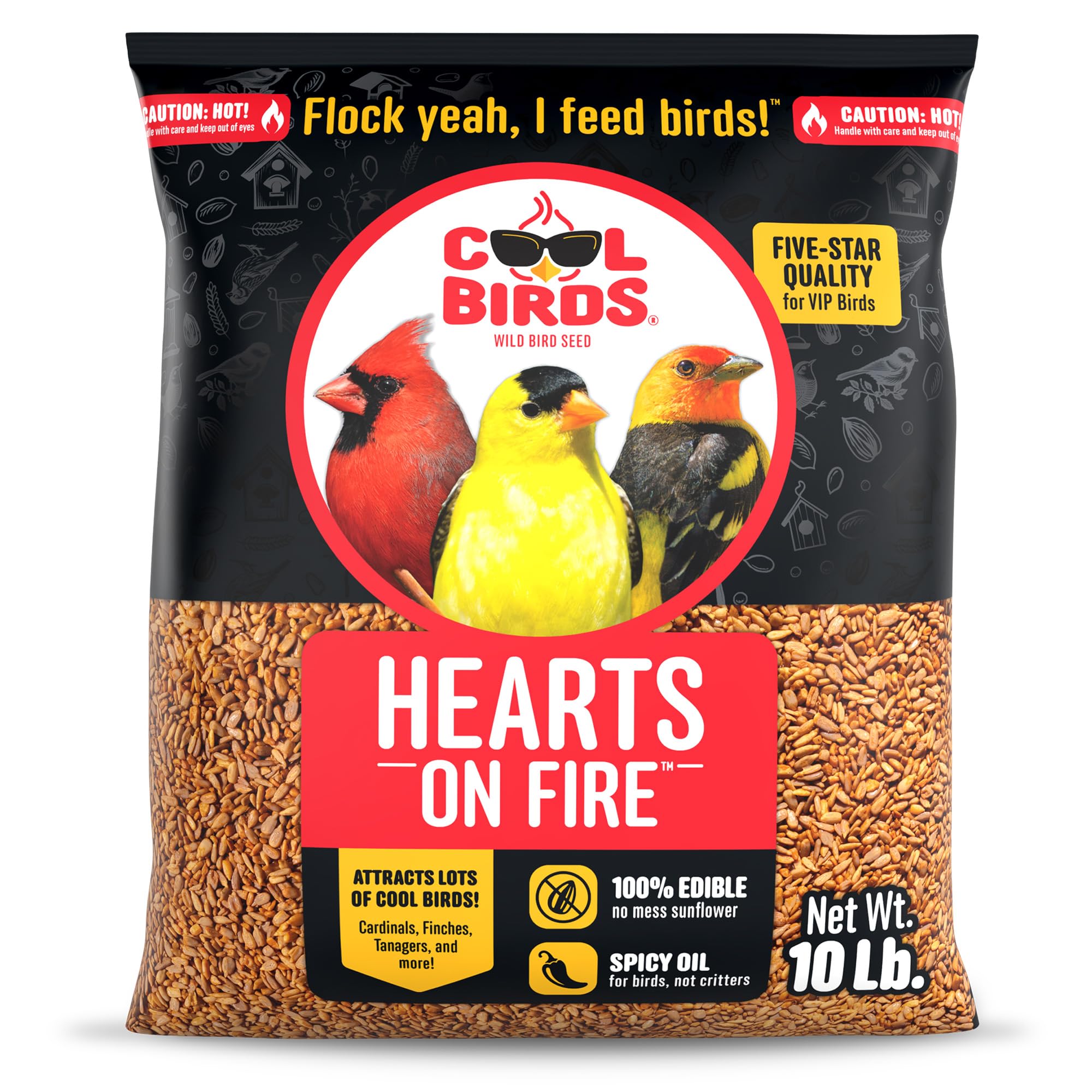 Cool Birds Hearts on Fire Hot Bird Seed, 10 lb | No waste bird food infused with