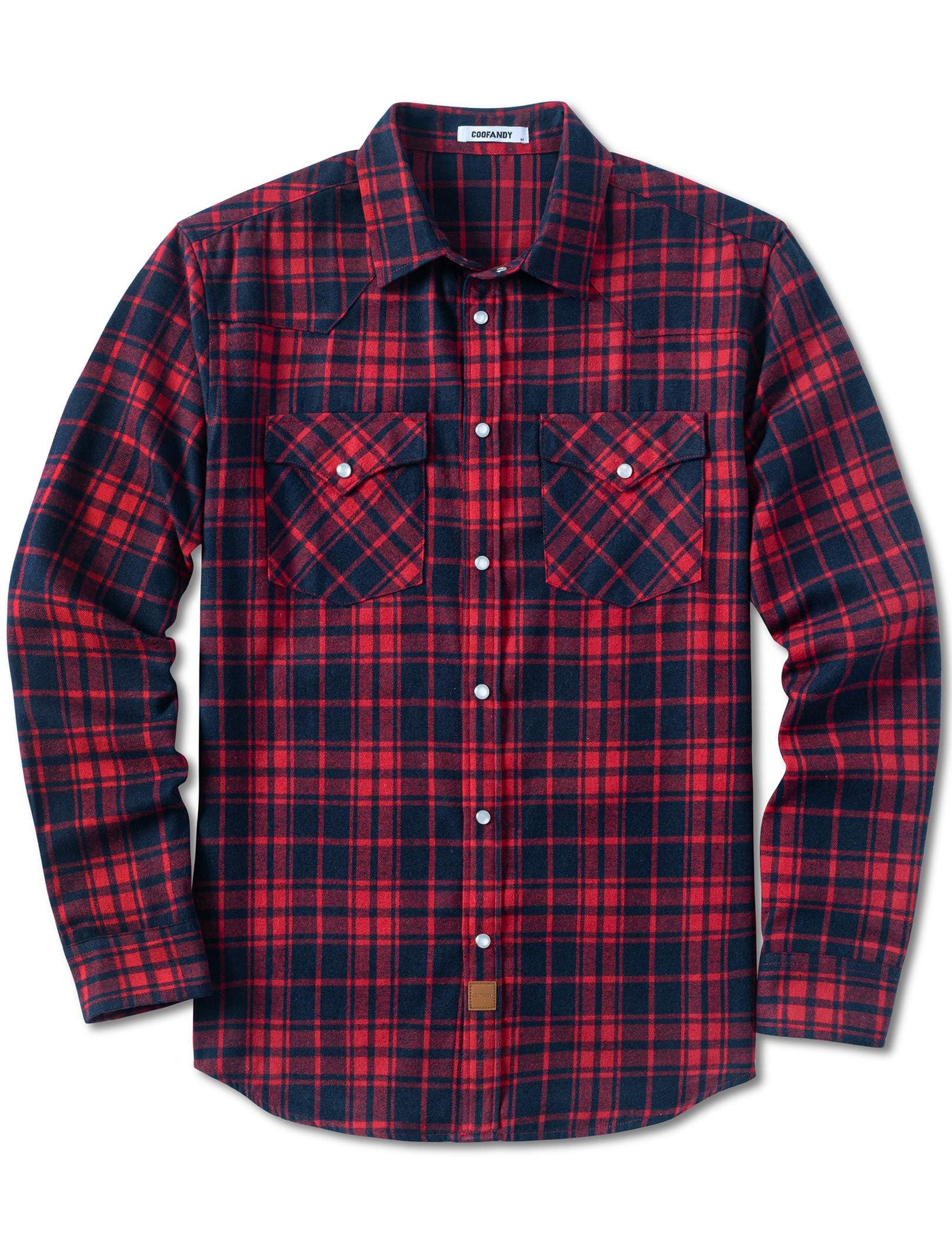 COOFANDY Mens Plaid Flannel Shirts Long Sleeve Western Pearl Snap Shirts Fall Bu