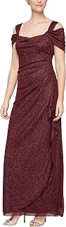 Alex Evenings Women's Long Cold Shoulder Dress (Petite And Regular Sizes), Fig Glitter, 10
