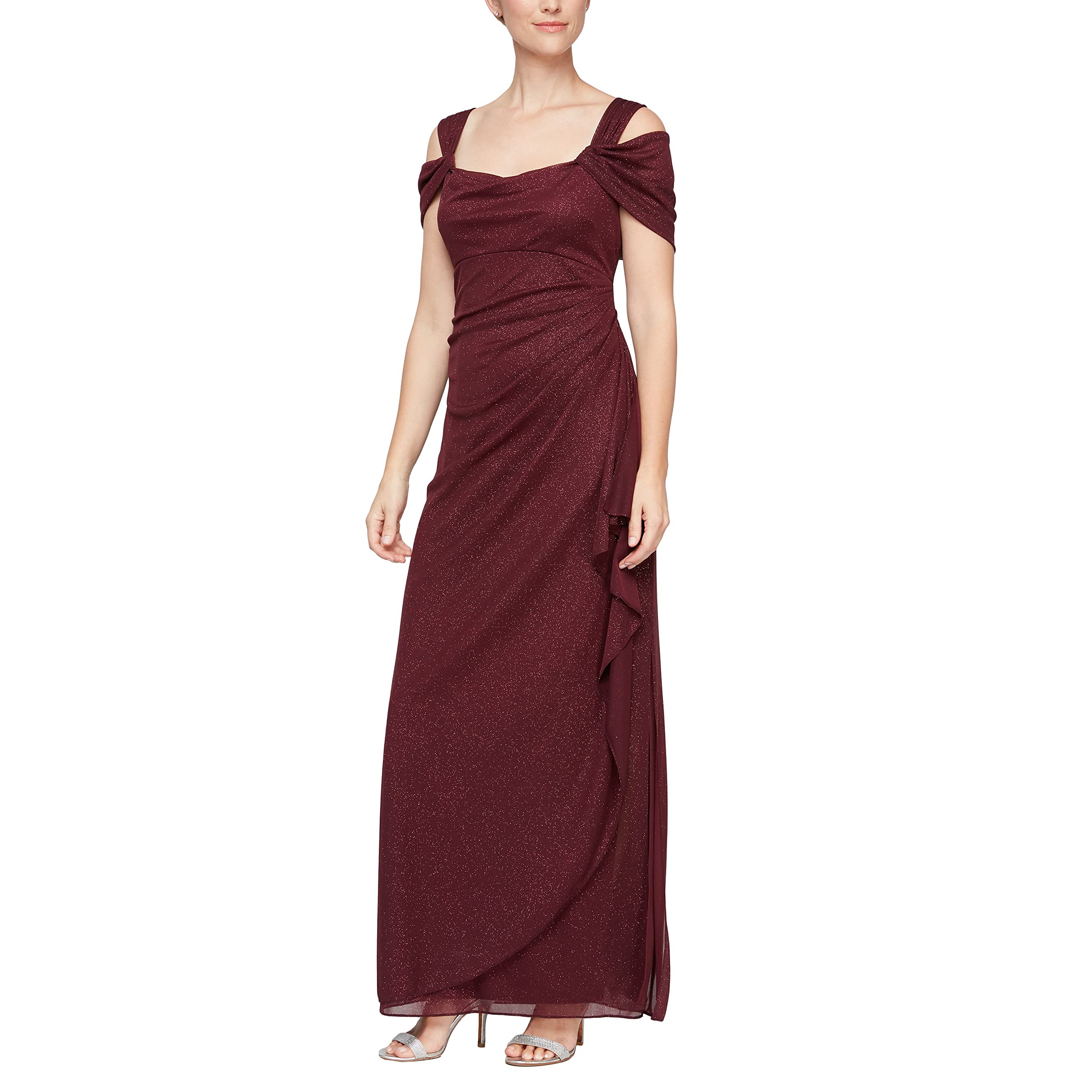 Alex Evenings Women's Long Cold Shoulder Dress (Petite And Regular Sizes), Fig G