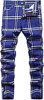 NOVOCCT Plaid Panst Men's Stretch Slim Casual Work Trousers Chino Trousers