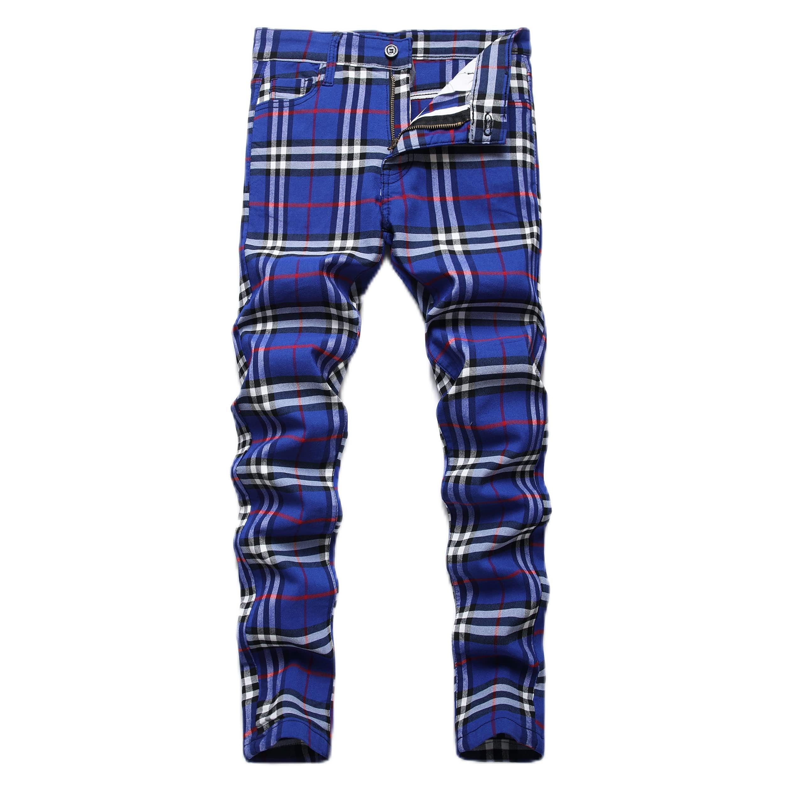 NOVOCCT Plaid Panst Men's Stretch Slim Casual Work Trousers Chino Trousers