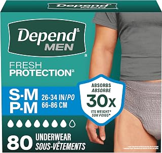 Depend Fresh Protection Adult Incontinence Underwear for Men (Formerly Depend Fit-Flex), Disposable, Maximum, Small/Medium, Grey, 80 Count (2 Packs of 40)