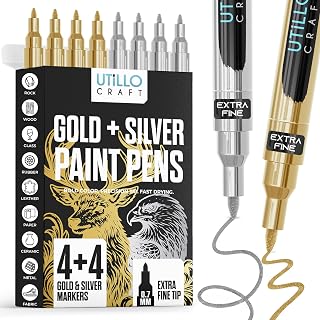 Utillo Craft Gold and Silver Paint Pens (8-Pack), 0.7mm Extra Fine Markers