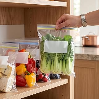 30 Pcs Self Seal Freezer Bags, Reusable Plastic Storage Bags with Lock Zipper for Food, Snacks, Pantry Organization, White, S