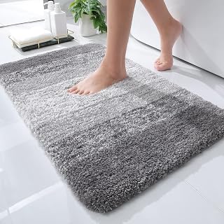 OLANLY Luxury Microfiber Plush Shaggy Bath Mat, 16x24, Grey | Extra Soft and Absorbent Bathroom Mat, Non-Slip Bathroom Rug, Machine Wash Dry, Bath Rugs for Bathroom Floor, Tub and Shower