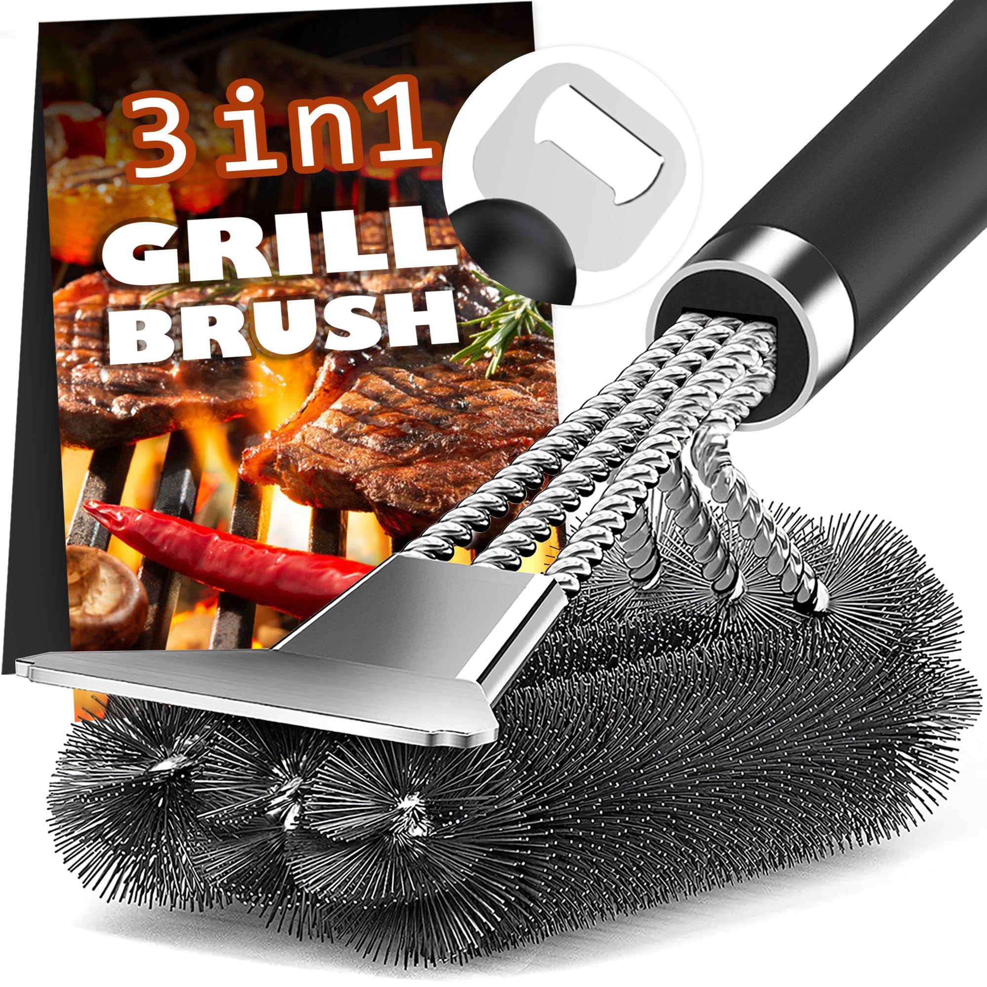 Grill Brush and Scraper-18 Adjustable Handle Safe BBQ Grill Brush for Outdoor Gr