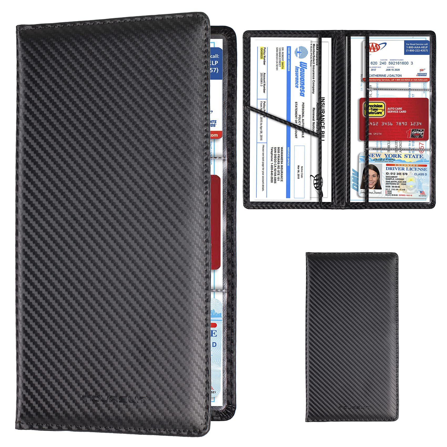 TOURSUIT Car Registration & Insurance Card Holder, Carbon Fiber Black | Vehicle 
