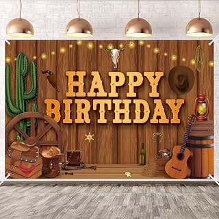Western Cowboy Birthday Banner,60x40inch/152x100cm Wild West Cowboy Happy Birthday Banner with Bow,Western Theme Party Supplies for Boy Shower Photo