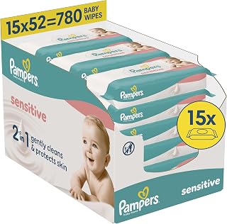 Pampers Sensitive Baby Wipes, 780 Count | 2-in-1 Cleans & Protects Sensitive Skin, Helps Prevent Redness, Approved by Skin Health Alliance Dermatologists