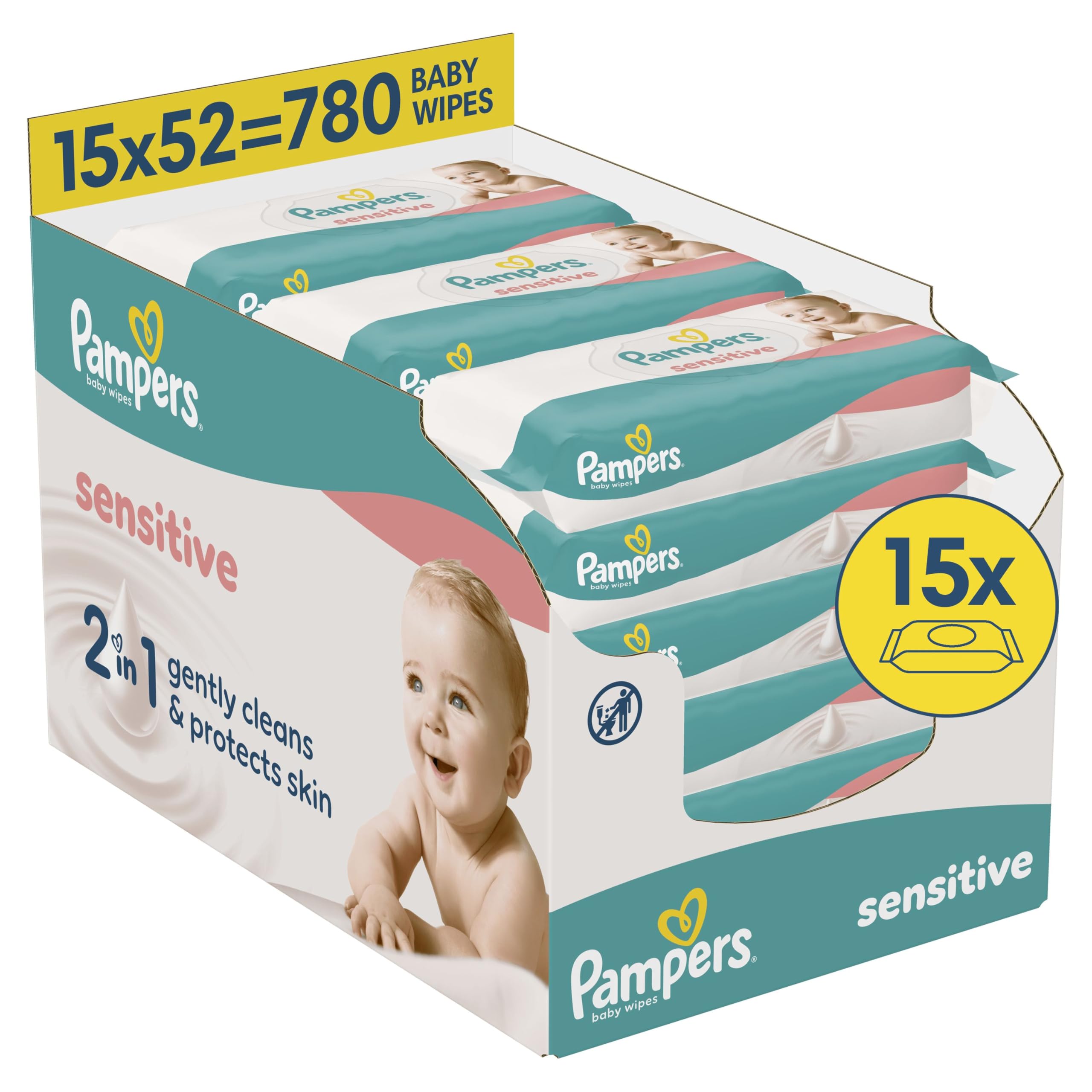 Pampers Sensitive Baby Wipes, 780 Count | 2-in-1 Cleans & Protects Sensitive Ski