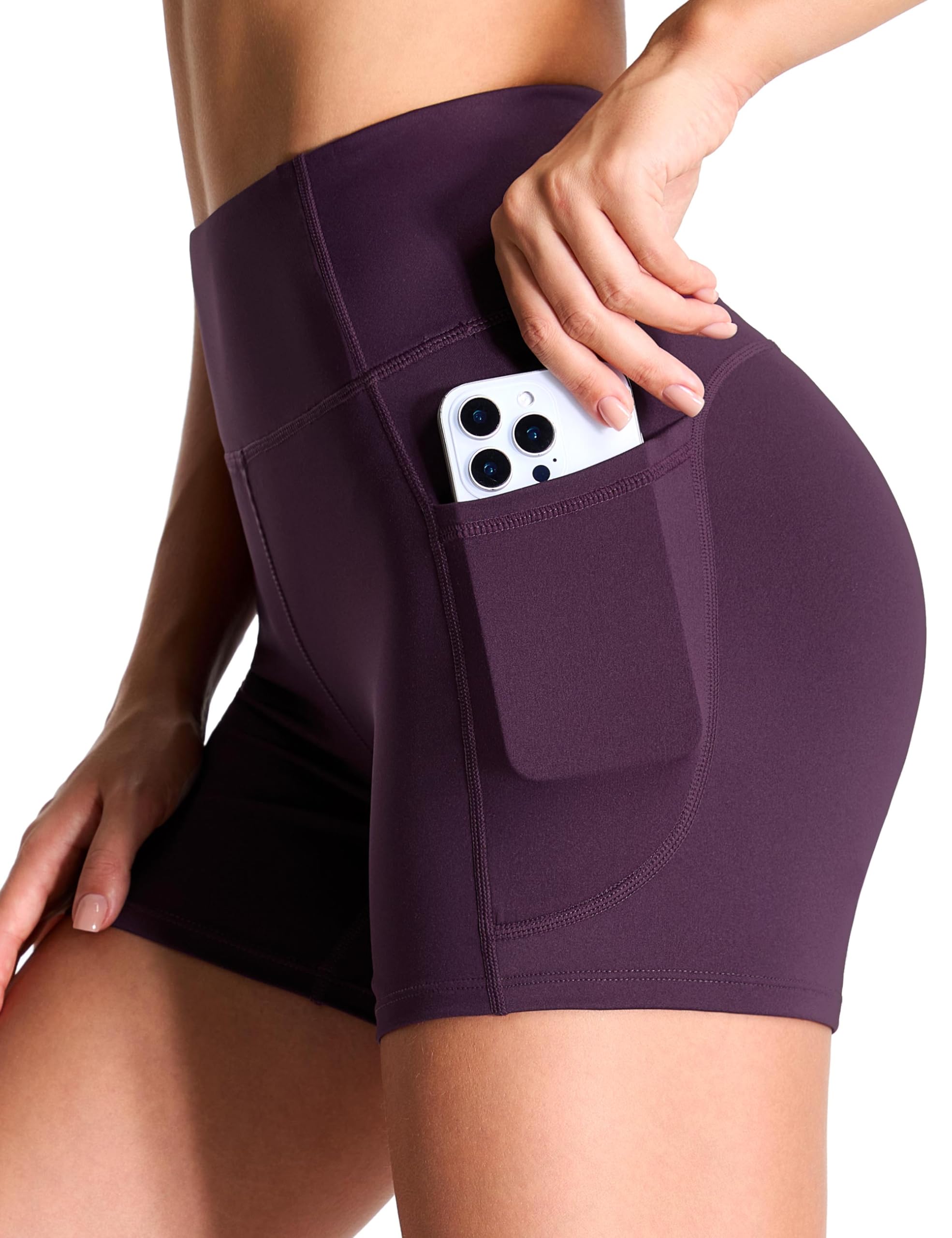 THE GYM PEOPLE ハイウエストヨガショーツ レディース 腹部コントロール フィットネス アスレチック ワークアウト ランニングショーツ 深いポケット