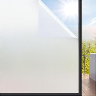 rabbitgoo Window Films for Privacy with Grid Line Film, 44.5x200cm, Frosted | Static Cling Non-Adhesives Privacy Sticker Anti UV Sun Blocking Heat Control Window Covering for Home Office Bathroom Door