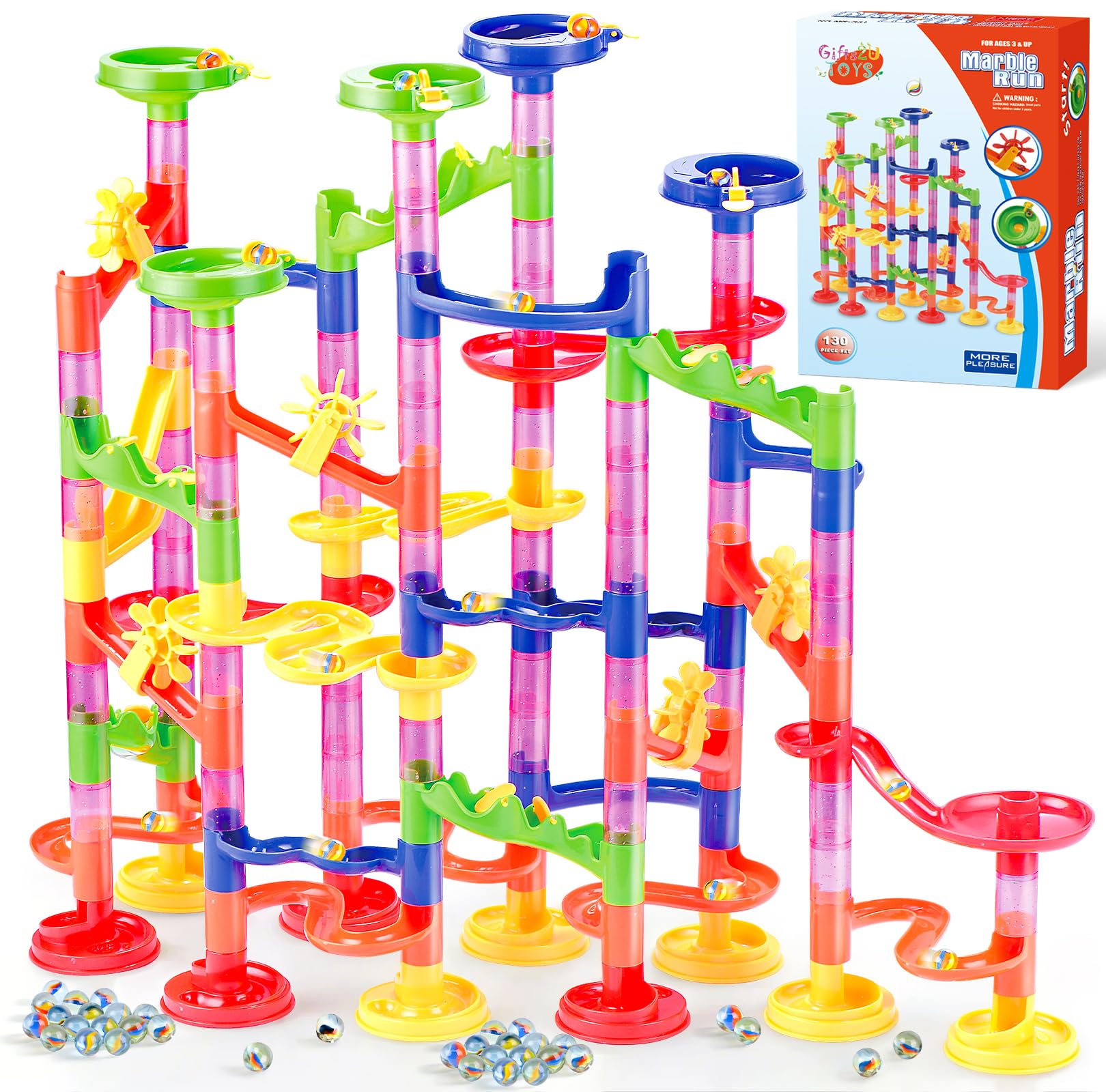 Gifts2U Marble Run, 130Pcs Educational Construction Maze Block Set for Kids | Tr