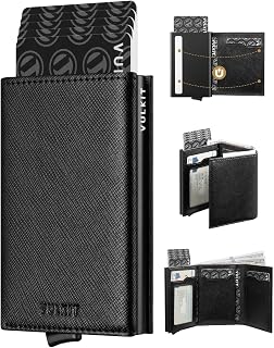 VULKIT Card Holder Wallet for Men Pop Up RFID Blocking Leather Card Holder with Bill Compartment and ID Window