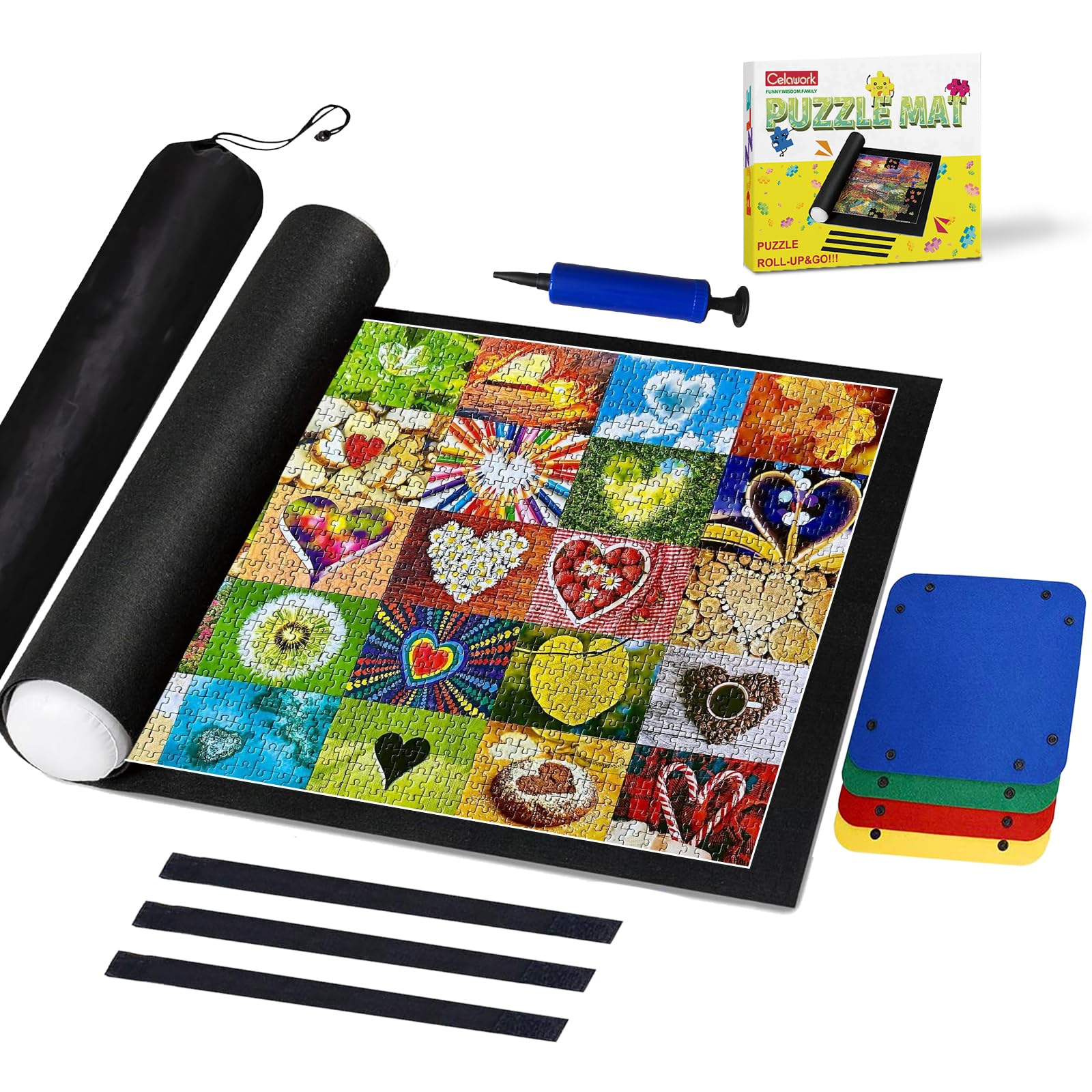 Celawork 1000 Pieces Puzzle mat roll up with Puzzle Sorting Trays,Jigsaw Puzzle 