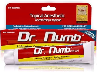 Dr. Numb Tattoo Numbing Cream 5% Lidocaine Extra Strength Topical Anesthetic Cream with Vitamin E, Fast-Acting Pain Relief for Tattoos, Piercing, Microneedling, Waxing, Injections – 30 g