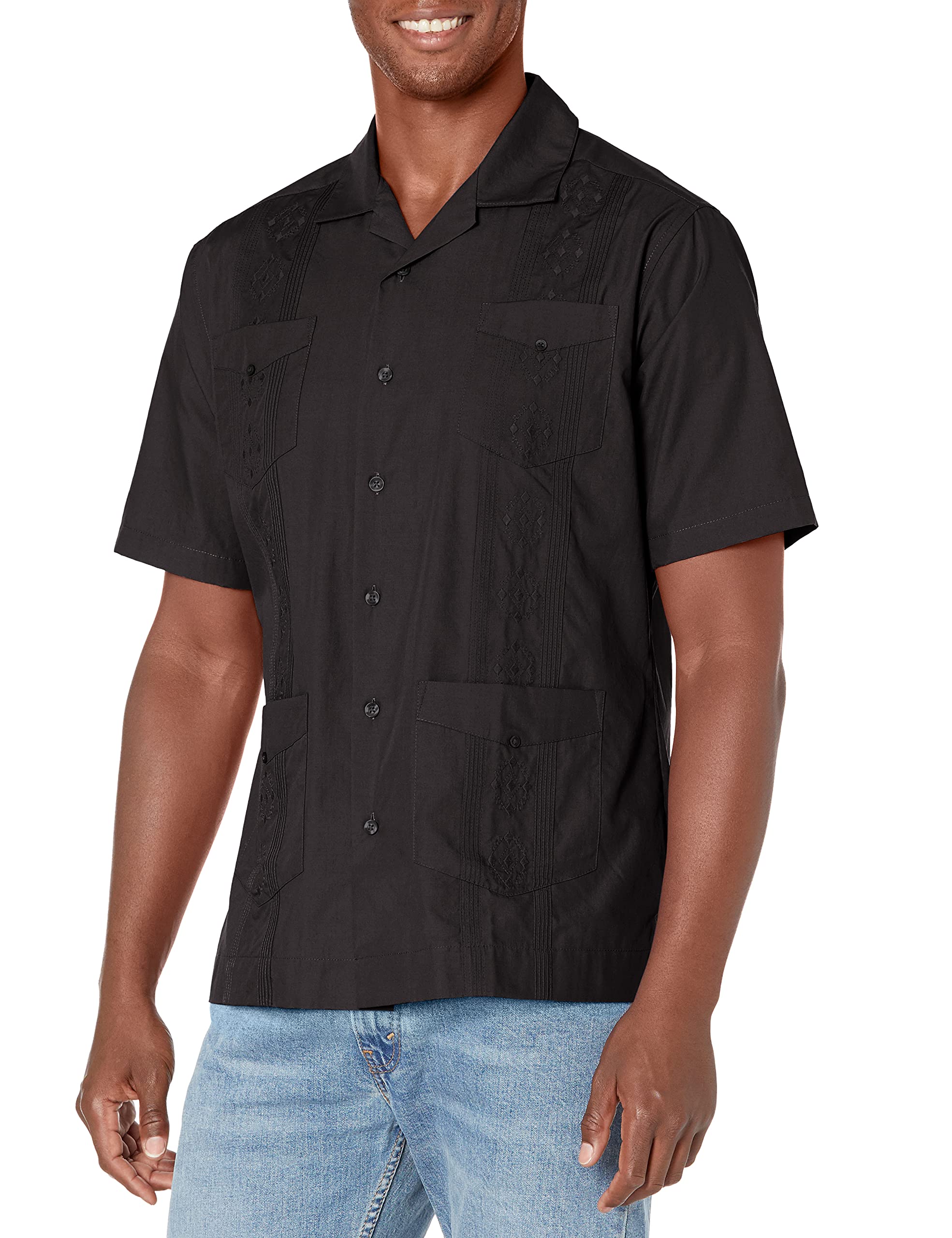 Cubavera Men's Authentic Cuban Style Four-Pocket Embroidered Short-Sleeve Guayab