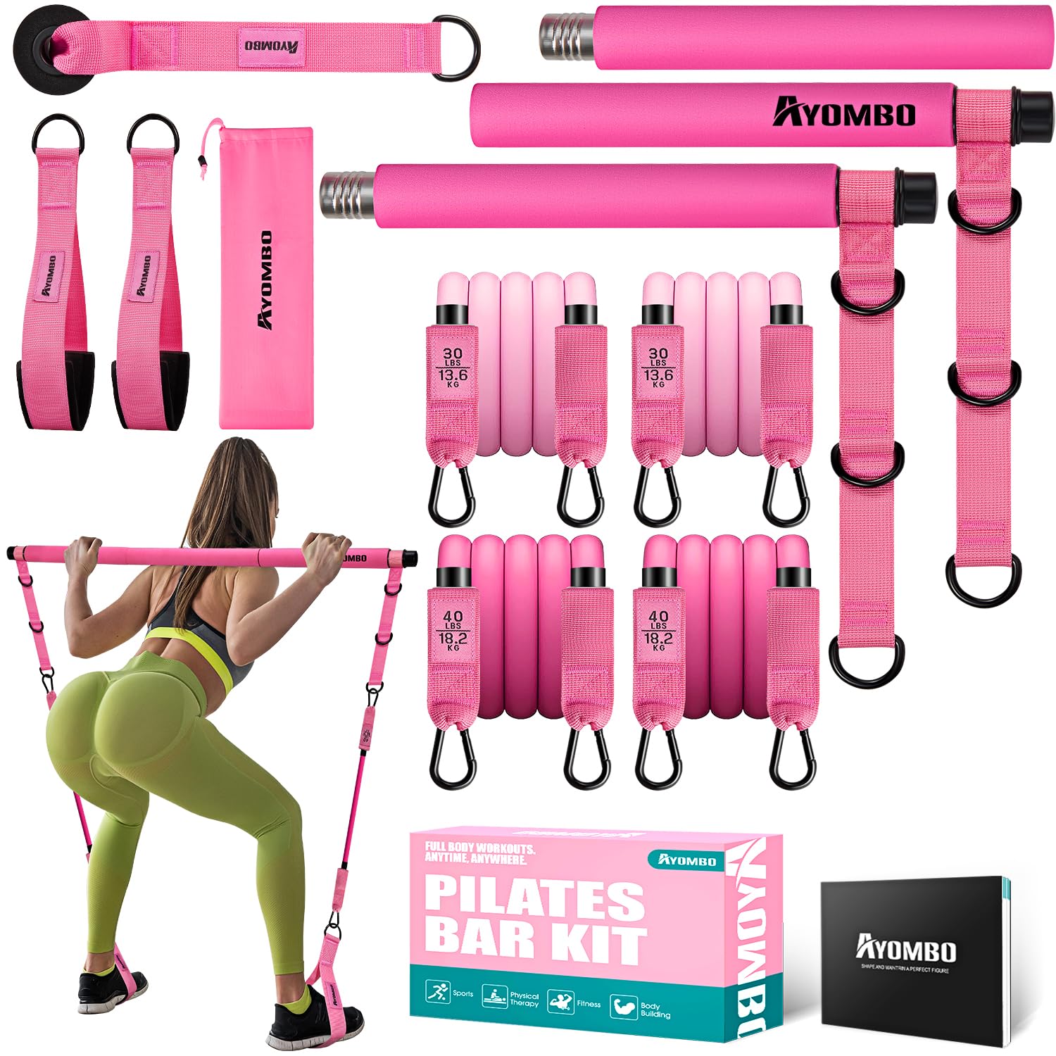 Pilates Bar Kit with Resistance Bands, Pilates Workout Equipment for Legs, Hip, 