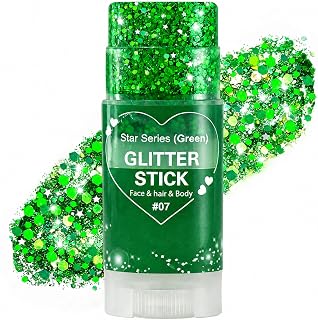 Go Ho Green Face Glitter Stick,Hair and Body Glitter for Women Kids | Waterproof Green Face Paint Chunky Glitter for Rave,Music Festival,Concert,Halloween Cosplay Witch Costume,Party Makeup