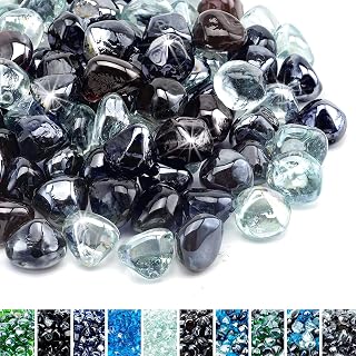 Skyflame 10-Pound Blended Fire Glass Diamonds for Fire Pit Fireplace | 1/2 Inch, High Luster Fire Rocks, Mixed Color Onyx Black, Crystal Ice, Amber, Garden Landscaping