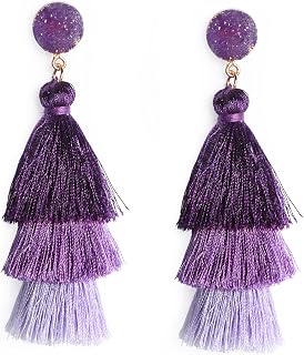 Me&Hz Colorful Layered Tassel Earrings Bohemian Statement Tiered Tassel Big Dangle Drop Earrings for Women Druzy Studs Valentine’s Day Gift