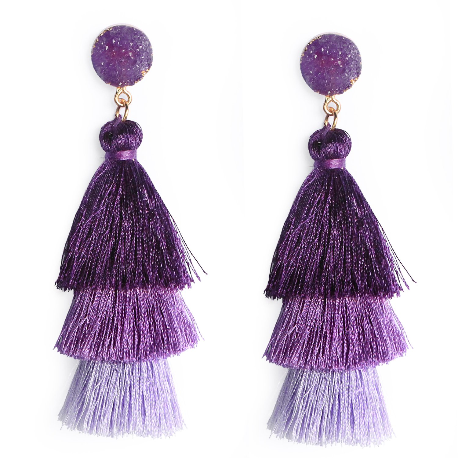 Me&Hz Colorful Layered Tassel Earrings Bohemian Statement Tiered Tassel Big Dang