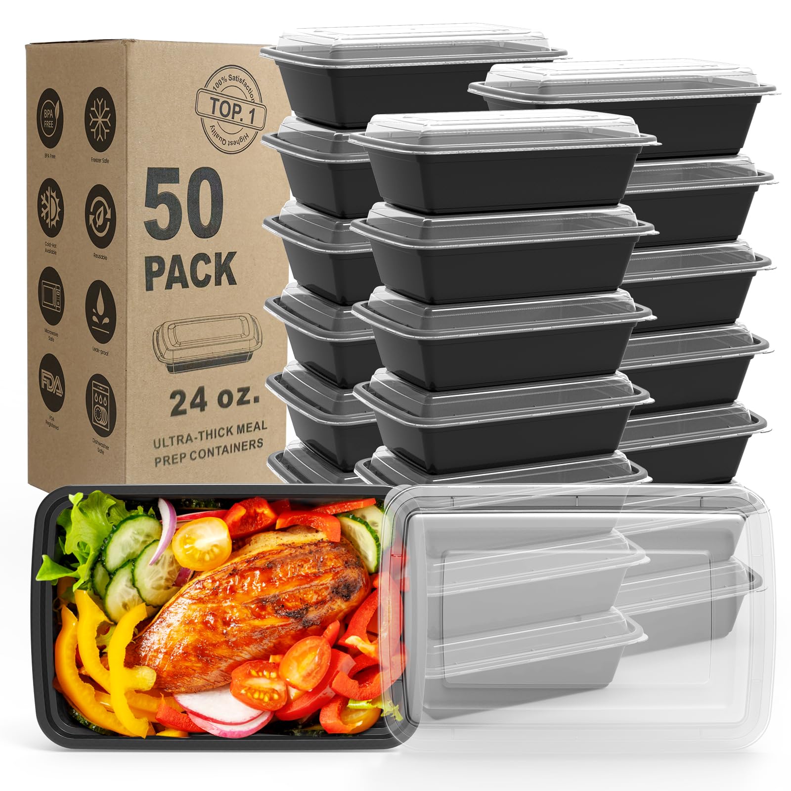 WGCC Meal Prep Containers, 50 Pack Extra-thick Food Storage Containers with Lids