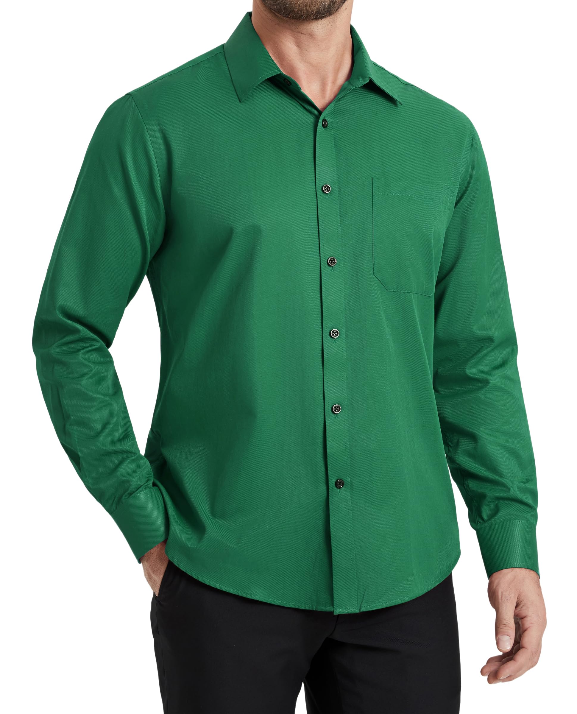 HISDERN Men's Shirt Long Sleeve Button Down Casual Shirts for Men Inner Contrast