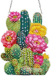 CEOVR Cactus Hanging Diamond Art for Adults, Cactus Flower Diamond Painting Pendant for Beginners, DIY Special Shape Gem Art Window Ornament, Acrylic Home Wall Decor with Chain, Box Kit 5.9×7.87inch