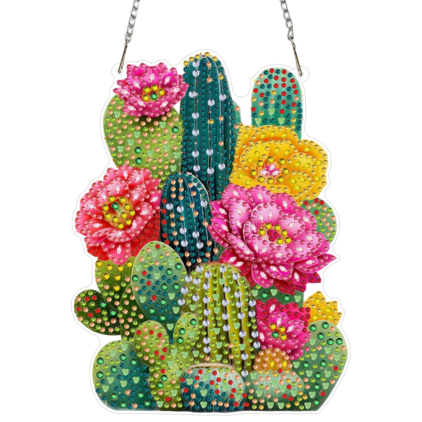 CEOVR Cactus Hanging Diamond Art for Adults, Cactus Flower Diamond Painting Pend