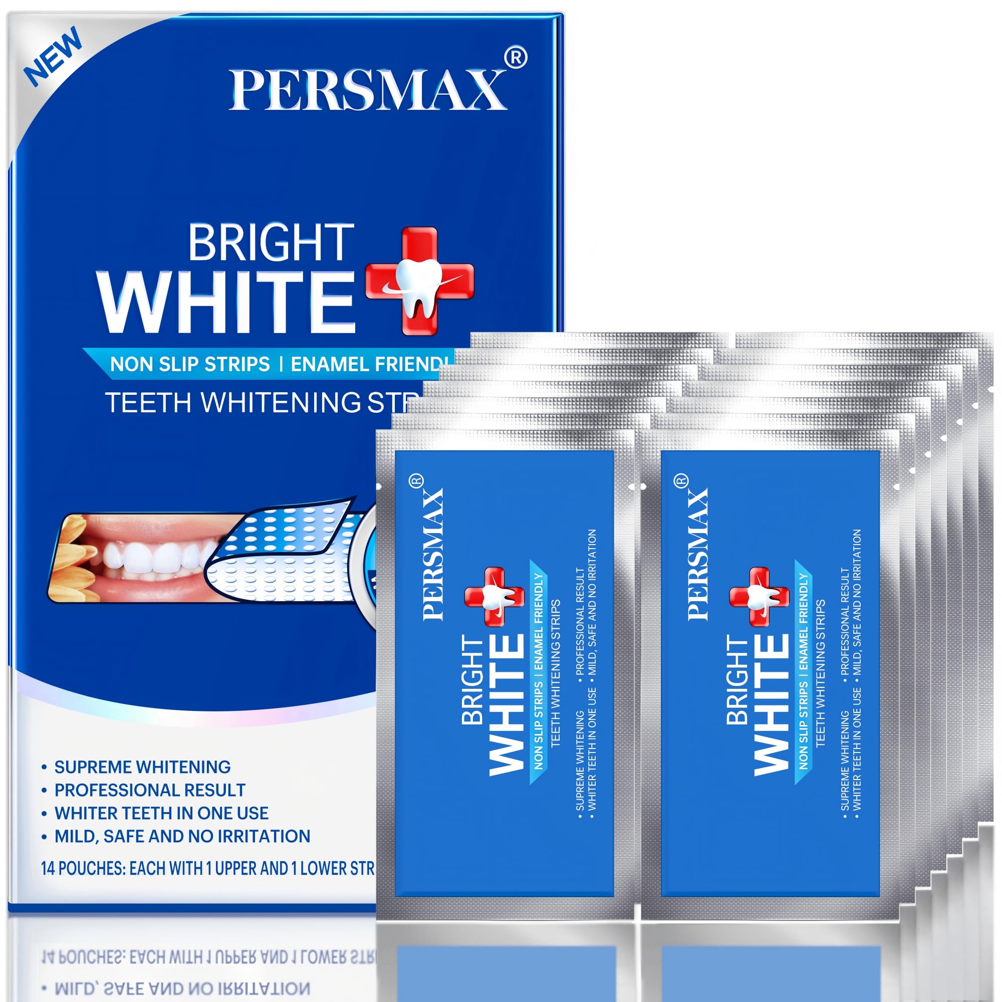 PERSMAX Teeth Whitening Strips – 14-Day Treatment, 28 Strips, 14 Pouches | Gum-S