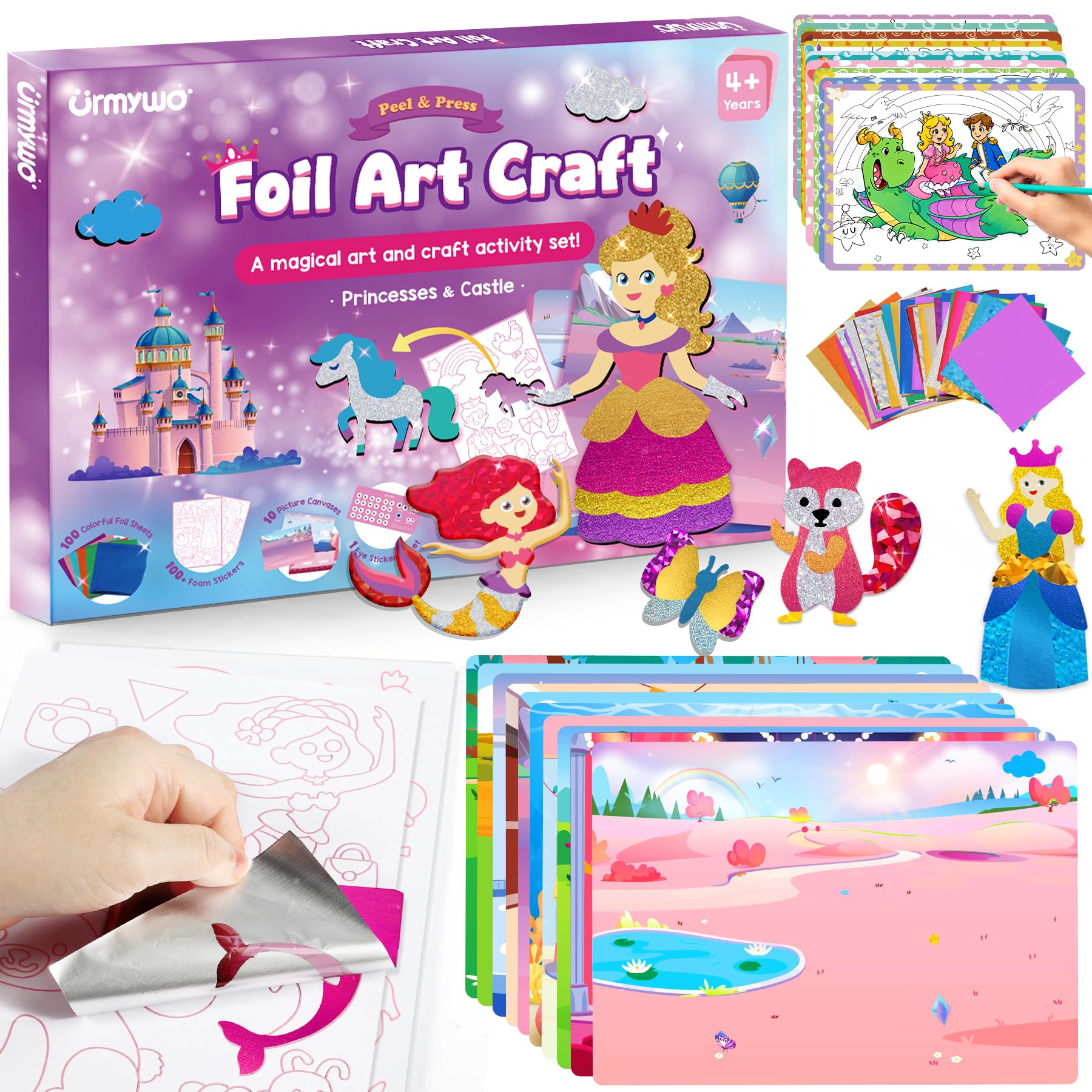 Fun Foil Art Craft Kit for Kids Ages 4-8, DIY Princess Sticker & Coloring