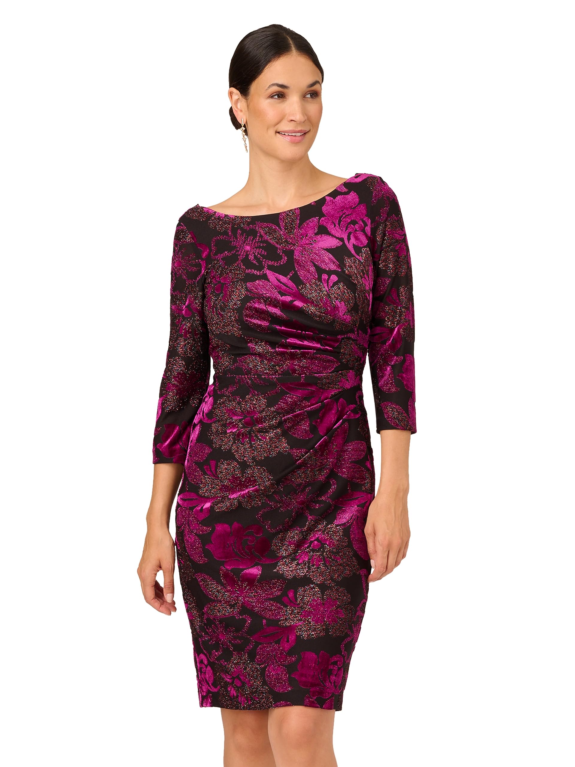 Adrianna Papell Robe en Velours Métallique avec Motif Cascade Robe Femme