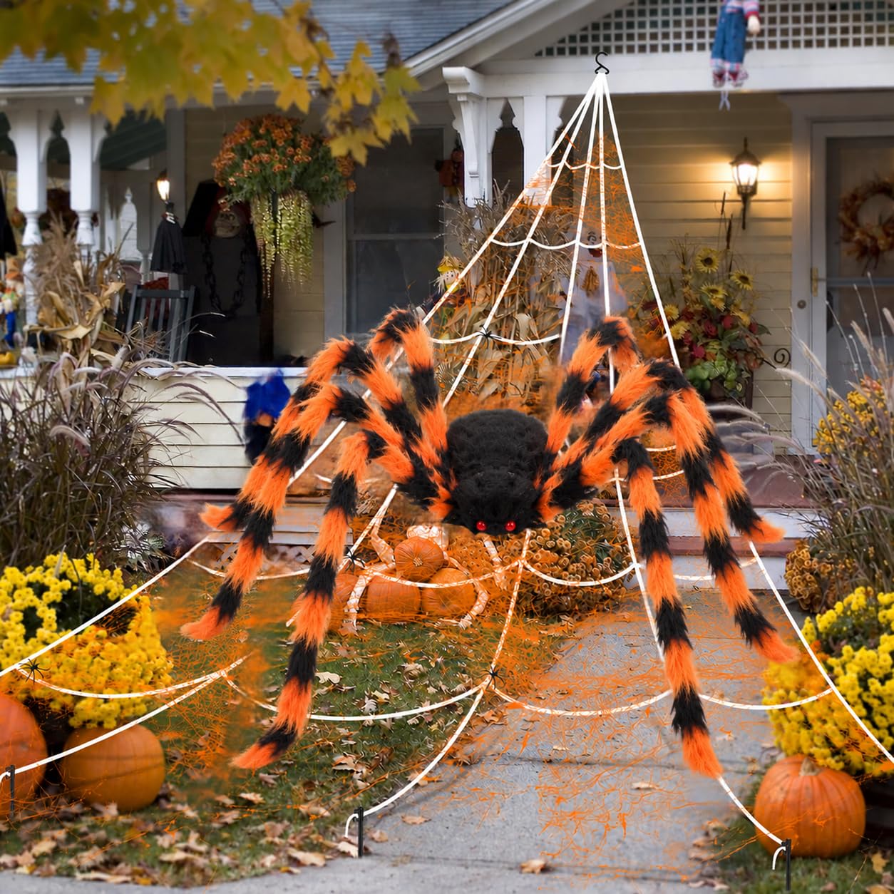 Halloween Decorations Spider Web, 50'' Giant Spider + 200'' Triangular Giant Spi
