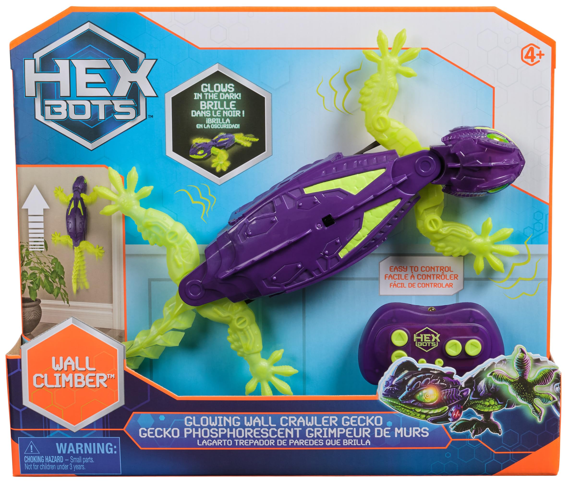 HEX BOTS Glow-in-the-Dark Gecko, Rechargeable Remote Control Robot Kids Toys, Cl