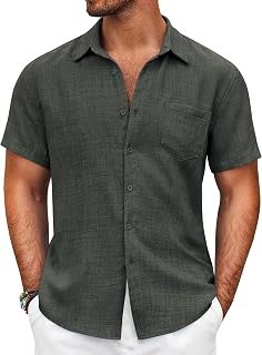 COOFANDY Men's Short Sleeve Button Down Shirt Casual Summer Beach Shirt with Pocket