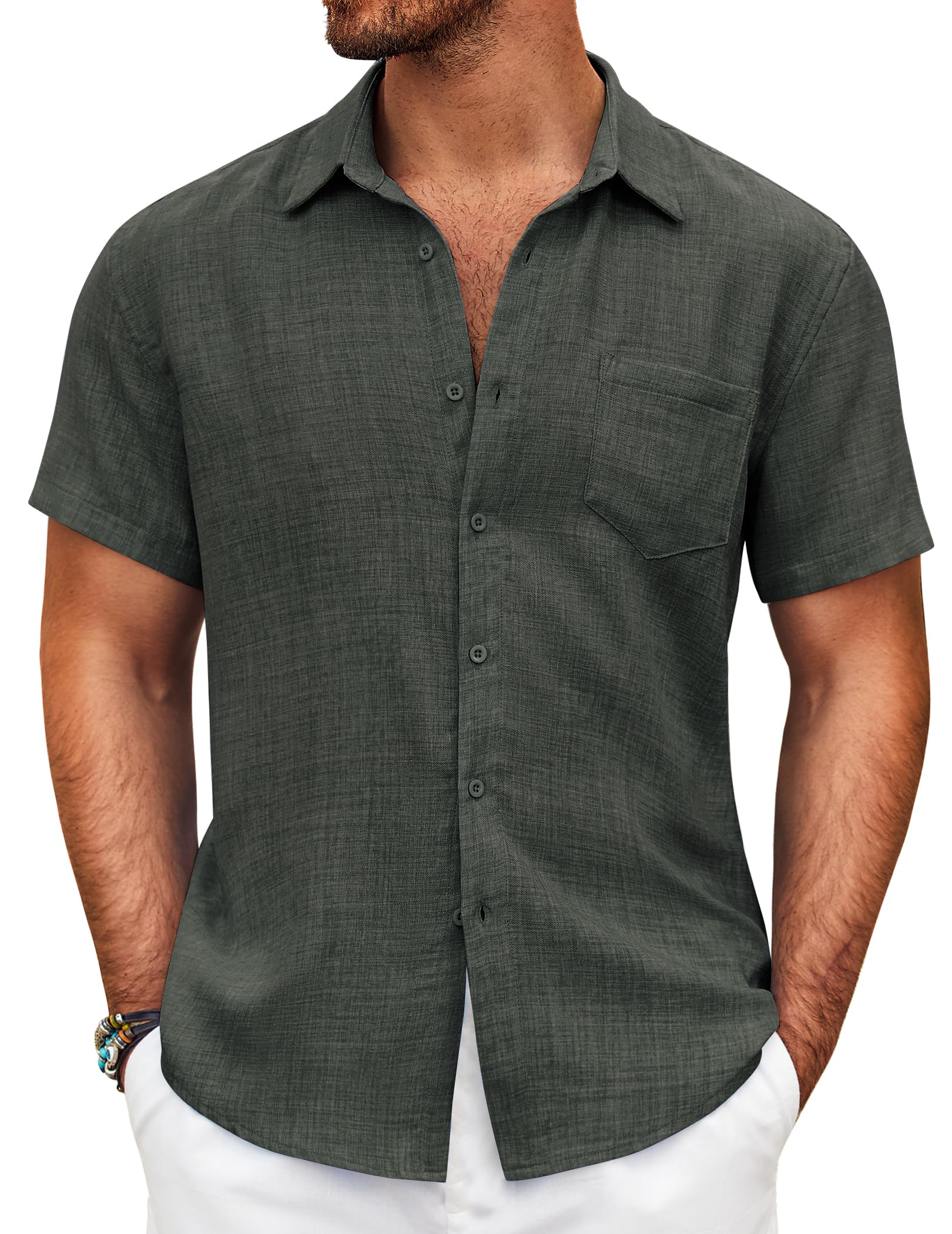 COOFANDY Men's Short Sleeve Button Down Shirt Casual Summer Beach Shirt with Poc