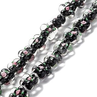 About 28Pcs Black Glass Flower Beads Lampwork Plum Blossom Beads 5-Petal Floral Loose Spacer Bead 13.5-14mm for DIY Necklace Bracelet Earring Jewelry Making Crafts