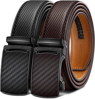BULLIANT Belt 2 Pieces, Men's Leather Belt Automatic Ratchet Buckle, 35 mm Adjustable Size for Trousers Suit Dress