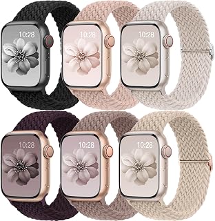 Solo Loop Stretchy Braided Bands for Apple Watch Women Men, 40mm 44mm 45mm 42mm 41mm 38mm 46mm 49mm, Elastic Adjustable Nylon Wristband for iWatch 6 Pack