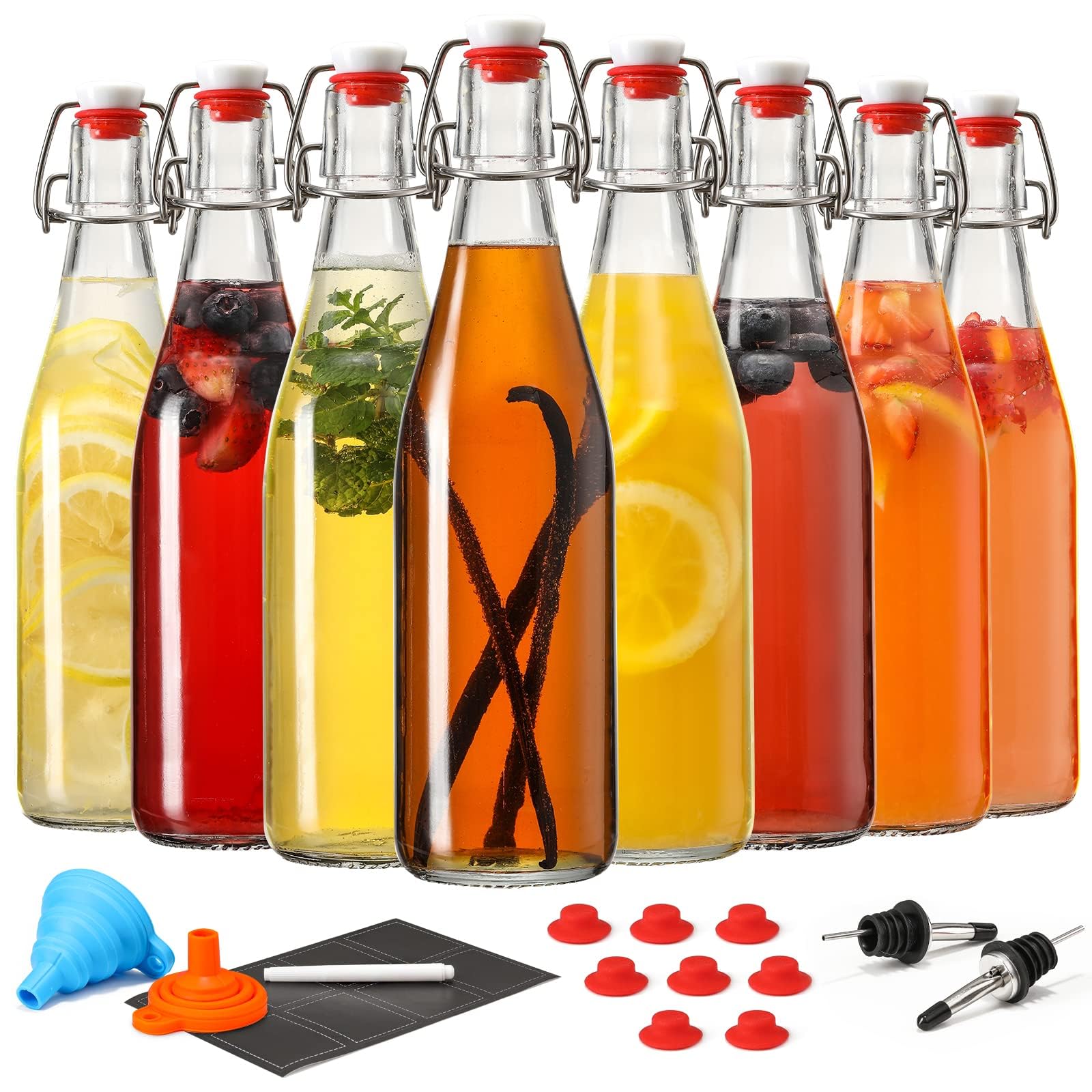 8 Pack 16OZ Swing Top Glass Bottles, Flip Top Brewing Fermentation Bottles | Wit